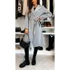imageCHARTOU Women Long Wool Trench Pea Coat Double Breast MidiLong Overcoat with BeltGrey