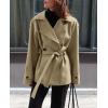 imageCHARTOU Women Notch Lapel Crop Trench Coat Fall Trendy 2025 Long Sleeve Outwear Jacket with BeltBrown