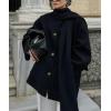 imageCHARTOU Women Single Breasted Wool Coat Jacket Fall Winter Oversized Pea Coat Trench Overcoat with ScarfBlack