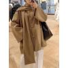 imageCHARTOU Women Single Breasted Wool Coat Jacket Fall Winter Oversized Pea Coat Trench Overcoat with ScarfKhaki