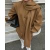 imageCHARTOU Women Single Breasted Wool Coat Jacket Fall Winter Oversized Pea Coat Trench Overcoat with ScarfKhaki