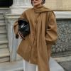 imageCHARTOU Women Single Breasted Wool Coat Jacket Fall Winter Oversized Pea Coat Trench Overcoat with ScarfKhaki