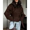 imageCHARTOU Women Winter Wool Trench Pea Coat Cropped Stand Collar Belted Short Jacket OutwearBrown