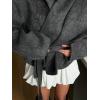 imageCHARTOU Women Winter Wool Trench Pea Coat Cropped Stand Collar Belted Short Jacket OutwearDark Grey