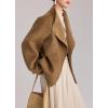 imageCHARTOU Women Wool Blend Crop Pea Coat Winter Casual Loose Collared Lapel Long Sleeve Trench OvercoatKhaki