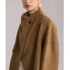 imageCHARTOU Women Wool Blend Crop Pea Coat Winter Casual Loose Collared Lapel Long Sleeve Trench OvercoatKhaki