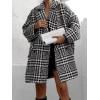 imageCHARTOU Womens Oversized Blazed Collar Double Breasted Overcoat Thick Plaid Pea Coat Jacket Long Trench CoatBlack