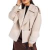 imageCHARTOU Women Double Breasted Crop Wool Pea Coat Jacket Winter Oversized Lapel Collar Trench CoatBeige