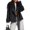 imageCHARTOU Women Double Breasted Crop Wool Pea Coat Jacket Winter Oversized Lapel Collar Trench CoatBlack