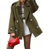 imageCHARTOU Women Double Breasted Short Pea Coat Fall Winter Notch Lapel Midi Jacket Warm OvercoatArm Green
