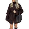 imageCHARTOU Women Elegant Open Front Wool Pea Coat Jacket Lapel Collar Thicken Warm Overcoat with BeltBrown