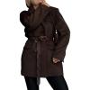 imageCHARTOU Women Houndstooth Wool Trench Pea Coat Winter Notch Lapel Long Sleeve Jacket Midi OvercoatBrown