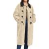 imageCHARTOU Women Long Winter Fuzzy Wool Trench Pea Coat Faux Fleece Contrast Trim Warm Jacket OvercoatApricot