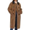 imageCHARTOU Women Long Winter Fuzzy Wool Trench Pea Coat Faux Fleece Contrast Trim Warm Jacket OvercoatBrown