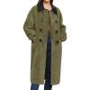 imageCHARTOU Women Long Winter Fuzzy Wool Trench Pea Coat Faux Fleece Contrast Trim Warm Jacket OvercoatGreen