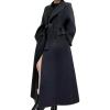 imageCHARTOU Women Long Winter Wool Pea Coat Lapel Double Breasted Trench Over Coat with BeltBlack