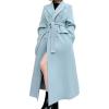 imageCHARTOU Women Long Winter Wool Pea Coat Lapel Double Breasted Trench Over Coat with BeltBlue