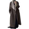 imageCHARTOU Women Long Wool Trench Coat Winter Lapel DoubleFaced Cashmere Peacoat Elegant Loose Belted OvercoatCoffee