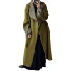 imageCHARTOU Women Long Wool Trench Coat Winter Lapel DoubleFaced Cashmere Peacoat Elegant Loose Belted OvercoatPickle