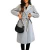 imageCHARTOU Women Long Wool Trench Pea Coat Double Breast MidiLong Overcoat with BeltGrey