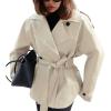 imageCHARTOU Women Notch Lapel Crop Trench Coat Fall Trendy 2025 Long Sleeve Outwear Jacket with BeltBeige