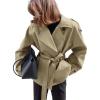 imageCHARTOU Women Notch Lapel Crop Trench Coat Fall Trendy 2025 Long Sleeve Outwear Jacket with BeltBrown