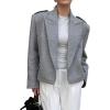 imageCHARTOU Women Open Front Crop Wool Jacket Coat Winter Notch Lapel Blazer Pea Trench Coat OvercoatGrey