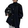 imageCHARTOU Women Single Breasted Wool Coat Jacket Fall Winter Oversized Pea Coat Trench Overcoat with ScarfBlack