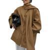 imageCHARTOU Women Single Breasted Wool Coat Jacket Fall Winter Oversized Pea Coat Trench Overcoat with ScarfKhaki