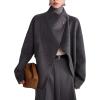 imageCHARTOU Women Wool Blend Crop Pea Coat Winter Casual Loose Collared Lapel Long Sleeve Trench OvercoatGrey