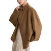 imageCHARTOU Women Wool Blend Crop Pea Coat Winter Casual Loose Collared Lapel Long Sleeve Trench OvercoatKhaki