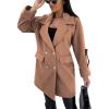 imageCHARTOU Womens Casual Thicken Notch Lapel Pea Coat Wool Blend Double Breasted Mid Long Overcoat Winter JacketKhaki