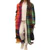 imageCHARTOU Womens Lightweight Notched Collar Tassel Fringe Hem Plaid Mid Long Pea Coat OvercoatPlaid
