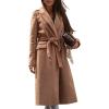 imageCHARTOU Womens Long Wool Blend Jackets Tie Belt Lapel WrapTrench Coat Fall Casual Woolen Pea Coats Overcoat with PocketsKhaki