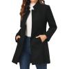 imageCHARTOU Womens MidLong Woolen Pea Coat Stand Collar Single Breasted Wool Blend Jacket Blazer Winter Overcoat with PocketsBlack