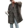 imageCHARTOU Womens Oversized Blazed Collar Double Breasted Overcoat Thick Plaid Pea Coat Jacket Long Trench CoatApricot