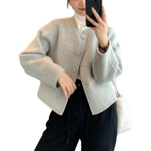 imageCHARTOU Women Crop Pea Coat Dressy Lady Jacket Short Winter Wool Blend Overcoat with PocketsApricot