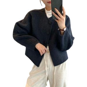 imageCHARTOU Women Crop Pea Coat Dressy Lady Jacket Short Winter Wool Blend Overcoat with PocketsBlack