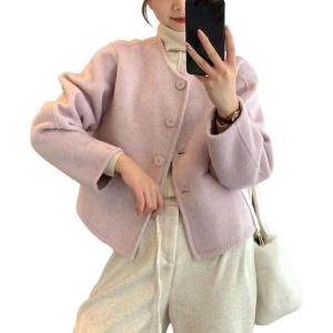 imageCHARTOU Women Crop Pea Coat Dressy Lady Jacket Short Winter Wool Blend Overcoat with PocketsPink