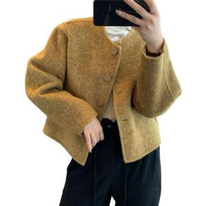 imageCHARTOU Women Crop Pea Coat Dressy Lady Jacket Short Winter Wool Blend Overcoat with PocketsYellow