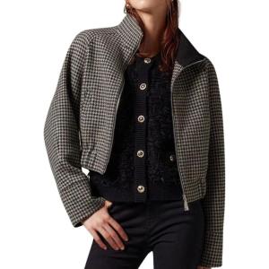 imageCHARTOU Women Cropped Wool Jacket Houndstooth Plaid Fall Winter Peacoat OutwearBlack