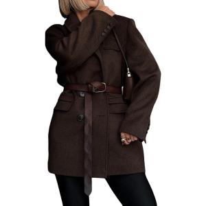 imageCHARTOU Women Houndstooth Wool Trench Pea Coat Winter Notch Lapel Long Sleeve Jacket Midi OvercoatBrown