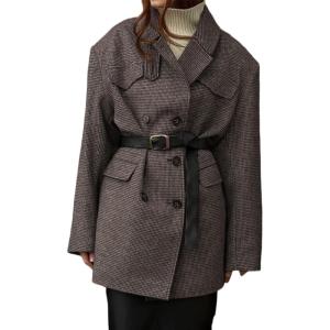 imageCHARTOU Women Houndstooth Wool Trench Pea Coat Winter Notch Lapel Long Sleeve Jacket Midi OvercoatKhaki