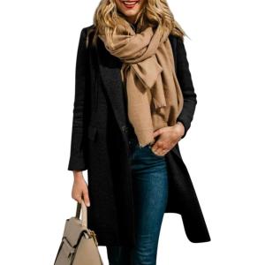 imageCHARTOU Women Long Winter Wool Coat SnapButton Warm Trench Coat Fall Jacket PeacoatBlack