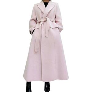 imageCHARTOU Women Long Winter Wool Pea Coat Lapel Double Breasted Trench Over Coat with BeltPink
