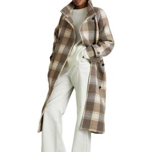 imageCHARTOU Women Long Wool Plaid Pea Coat Double Breast Midi Long Trench Peacoat Overcoat with BeltKhaki