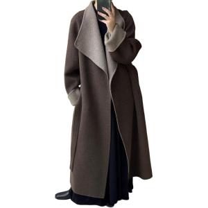 imageCHARTOU Women Long Wool Trench Coat Winter Lapel DoubleFaced Cashmere Peacoat Elegant Loose Belted OvercoatCoffee