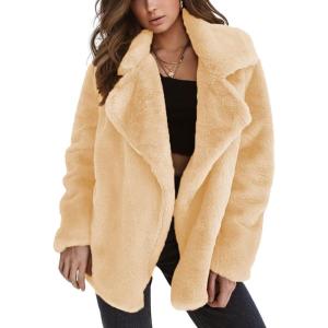 imageCHARTOU Women Winter Faux Fur Coat Fuzzy Sherpa Fleece Jacket Open Front Teddy Bear Coat OvercoatApricot