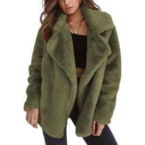 imageCHARTOU Women Winter Faux Fur Coat Fuzzy Sherpa Fleece Jacket Open Front Teddy Bear Coat OvercoatArmy Green