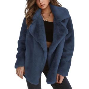 imageCHARTOU Women Winter Faux Fur Coat Fuzzy Sherpa Fleece Jacket Open Front Teddy Bear Coat OvercoatBlue